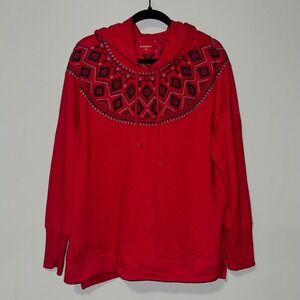 RuffHewn Red Geometric Tribal‎ Print Pullover Hoodie XL Womens